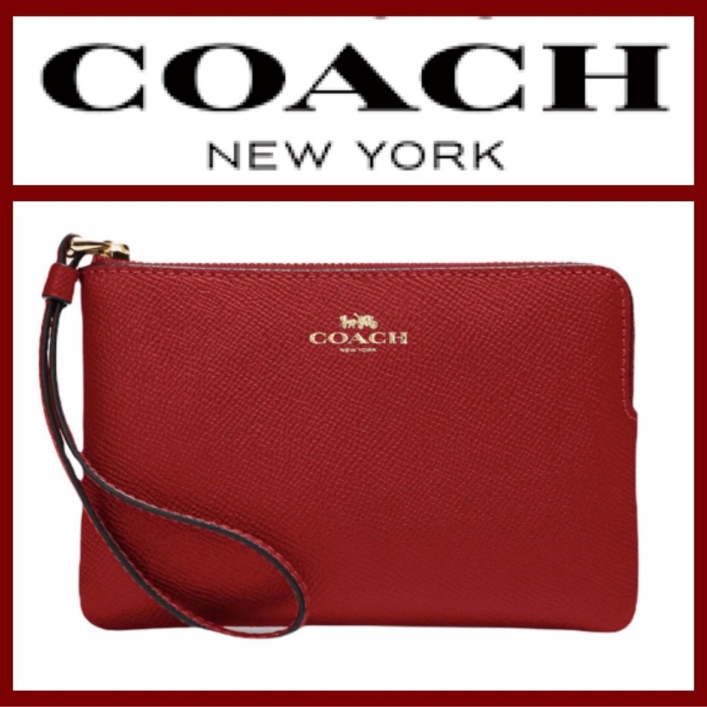 Coach Wristlet in Red Apple New Corner Zip Wristlet NWOT